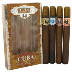 Cuba Gold by Fragluxe Gift Set -- Cuba Variety Set includes All Four 1.15 oz Sprays Cuba Red Cuba Blue Cuba Gold and Cuba Orange (Men)