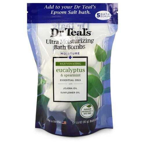 Dr Teal's Ultra Moisturizing Bath Bombs by Dr Teal's Five (5) 1.6 oz Moisture Rejuvinating Bath Bombs with Eucalyptus & Spearmint Essential Oils Jojoba Oil Sunflower Oil (Unisex) 1.6 oz (Men)