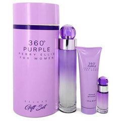 Perry Ellis 360 Purple by Perry Ellis Gift Set -- 3.4 oz Eau De Parfum Spray + .25 oz Mini EDP Spray + 3 oz Shower Gel (Women)