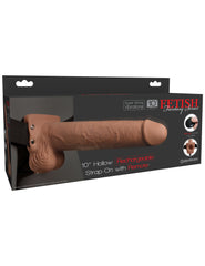 Fetish Fantasy Series 10 Inch Hollow Rechargeable Strap-on With Remote - Tan