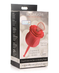 Inmi Bloomgasm Rose Buzz Dual Ended 5X Air Clit Stimulator & 7X Vibrator - Red